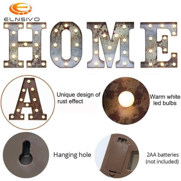 LED Marquee Light Up Letters Industrial Vintage Style Lighted Letters Rust Metal - Picture 6 of 8